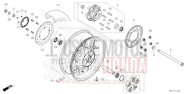 ROUE ARRIERE de Hornet 1000 PEARL GLARE WHITE (NHB53) de 2025